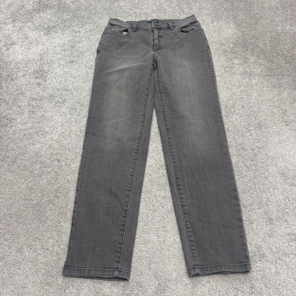 Eileen Fisher Slim Straight Denim Jeans Women XS Gray High Rise Stone Wash 29x29